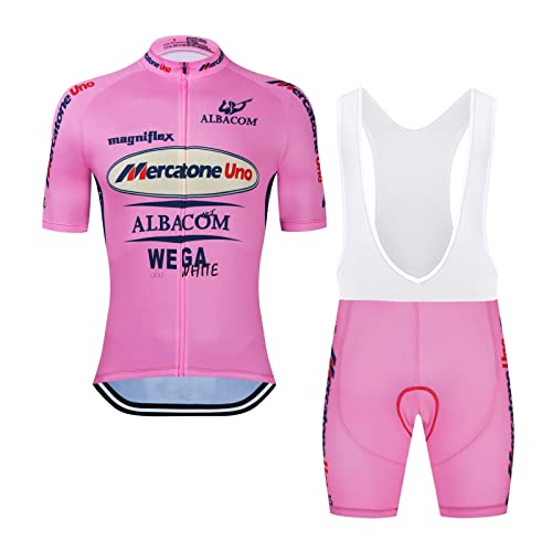 SGCIKER Marco Pantani Rosa Pro Team Retro Mercatone Uno Fahrradtrikot Set Herren Sommer Kurzarm Atmungsaktiv MTB Fahrradbekleidung Trägersets 9D Gel Pad(2XL) von SGCIKER