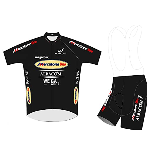 SGCIKER Marco Pantani schwarz Pro Team Retro Mercatone Uno Fahrradtrikot Set Herren Sommer Kurzarm Atmungsaktiv MTB Fahrradbekleidung Trägersets 9D Gel Pad(2XL) von SGCIKER