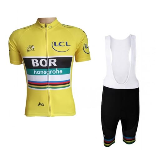 SGCIKER Pro Team BORAHansgrohe France Tour Leader Yellow Radtrikot Set, Kurzarm Fahrrad bekleidung Lätzchen Kurzsets Gel Pad（2XL von SGCIKER
