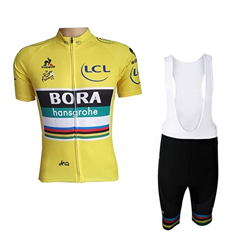 SGCIKER Pro Team BORA France Tour Leader Yellow Radtrikot Set, Kurzarm Fahrrad bekleidung Lätzchen Kurzsets Gel Pad（5XL von SGCIKER