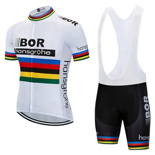 SGCIKER Pro Team BORAHansgrohe World Chanpionship Rainbow Radtrikot Set, Kurzarm Fahrrad bekleidung Lätzchen Kurzsets Gel Pad（XL von SGCIKER