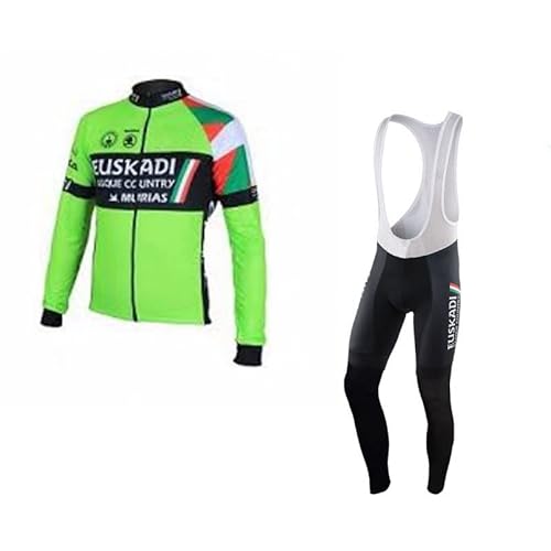 SGCIKER Retro Team Euskadi Lange Ärmel Radtrikot Set, Herren Dünne Sonnenschutz Atmungsaktive MTB-Fahrradbekleidung Fahrrad Shirt Bike Clothing Gel Pad (L) von SGCIKER