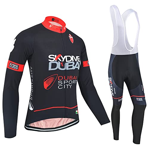SGCIKER Retro Team Skydive Lange Ärmel Radtrikot Set, Herren Dünne Sonnenschutz Atmungsaktive MTB-Fahrradbekleidung Fahrrad Shirt Bike Clothing Gel Pad (4XL) von SGCIKER