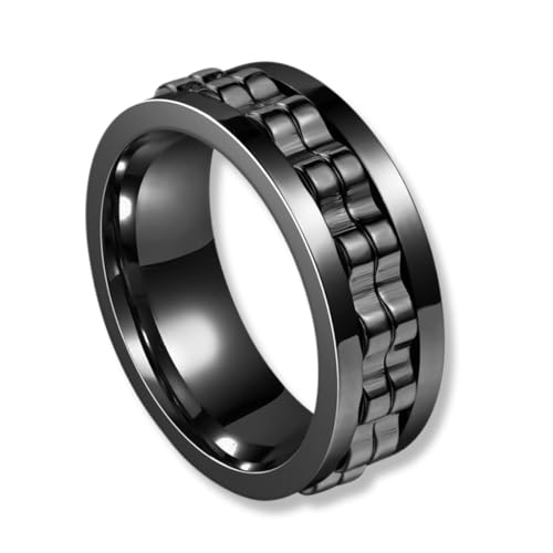 SGERUFZ 1 Fidget Ring, Stressabbau und Anti-Angst-Ringe, Polierte Schwere Zappelringe, Modeaccessoires, Geschenk für Männer und Frauen (8 mm, 59,5 mm) (Schwarz) von SGERUFZ