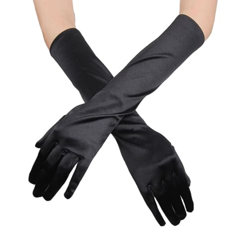 SGERUFZ 1 Paar Damen Elastic Classic Abendhandschuhe Satin Seidenhandschuhe 1920er Style Gloves für Oper, Maskerade, Cosplay-Kostüme, Halloween-Party (Lang) von SGERUFZ