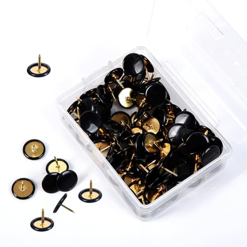 SGERUFZ 100 Supertool Reißzwecken, Pinnnadeln, Kartennadeln, mit Kunststoffköpfen und Stahlpunkten, für Korktafel, dekorative Pinnwand, Bürokarte (10 x 10 mm) (Schwarz) von SGERUFZ