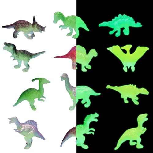 SGERUFZ 12 Pcs Leuchtende Dinosaurier Spielzeug Figuren Realistisches Mini Dinosaurier Figuren Set für Sammlung Leuchten im Dunkeln Pädagogisches Dino Spielzeug von SGERUFZ