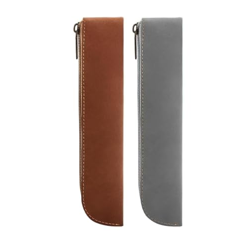 SGERUFZ 2 Stück Pu Federmäppchen Stiftetasche Kleine Tragbar Leder Kosmetik-Organizer-Tasche Schöne Schreibwarentasche Reißverschlusstasche Für Stifte Marker (Grau, Rosa) von SGERUFZ