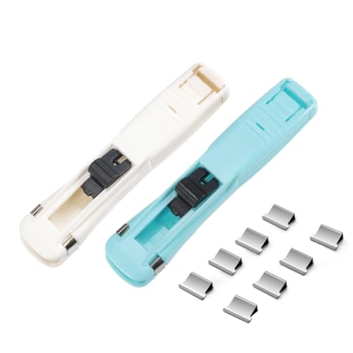 SGERUFZ 2 Stück Push Reusable Manuelle Stapler mit 100 Stück Edelstahl Klammern für Fixieren Losem Blattpapier(blau, weiß) von SGERUFZ