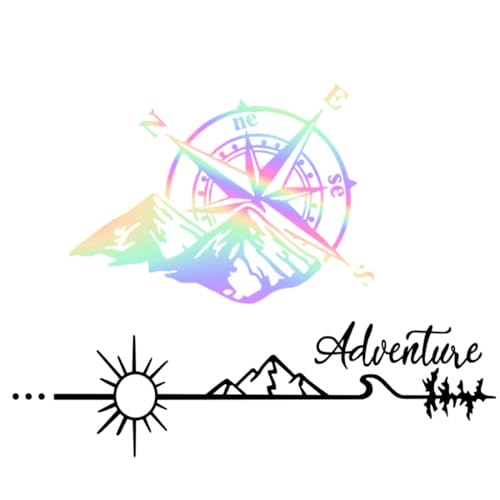 SGERUFZ 2 pcs Adventure Aufkleber Auto Kompass Sticker Reflektierende Autoaufkleber Scheibenaufkleber für Wohnmobil Wohnwagen Wand Fenster Motorrad Koffer Fahrrad von SGERUFZ