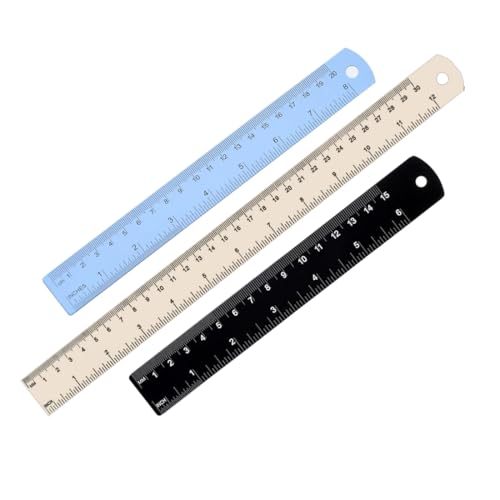 SGERUFZ 3 Pcs Double-sided Scale Metal Rulers, Cutting Ruler, Steel Measuring Scale, Stainless Steel Ruler, Pocket Metal Ruler for Engineering, Teaching, Office (15cm, 20cm, 30cm) (Black) von SGERUFZ