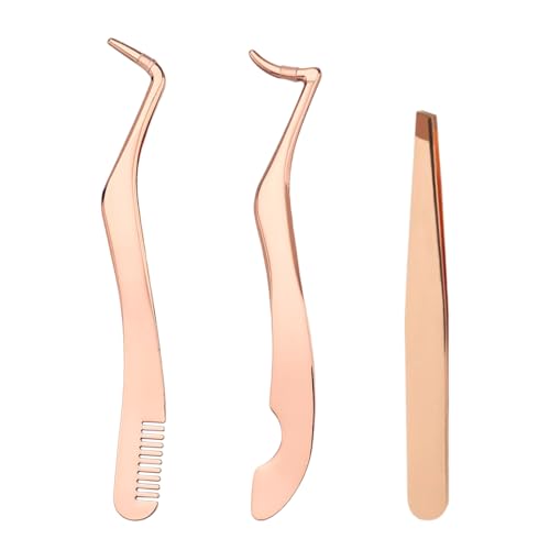 SGERUFZ 3 Stück Wimpernpinzette Applikator Falsche Wimpern Pinzetten Set Aus Edelstahl gebogene Spitze Fischschwanz Künstliche Wimpern Clip für Frauen Wimpernverlängerung von SGERUFZ