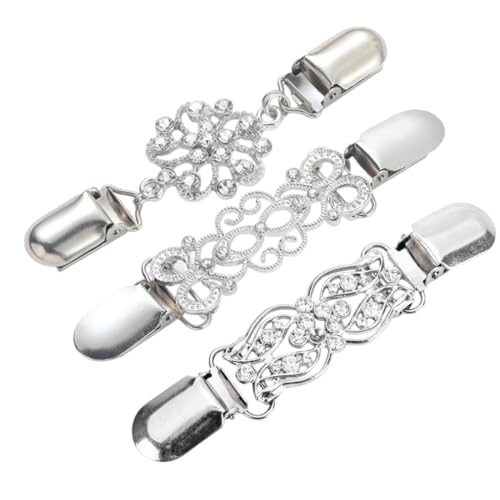 SGERUFZ 3-tlg. Cardigan-Clips-Set, Schal-Halter aus Zinklegierung Vintage Pullover-Clips, Kleider-Blusen-Clips Broschen für Damen und Mädchen Silber von SGERUFZ