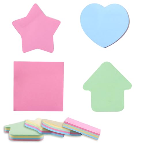 SGERUFZ 4 Blöcke Selbstklebende Süße Haftnotizen in Herz-, Quadrat-, Fünfzackstern- und Pfeilform. Lustige Notizen (100 Blatt/Block, 400 Blatt Insgesamt) (76 x 76 mm) (4 x Leuchtende Farben) von SGERUFZ