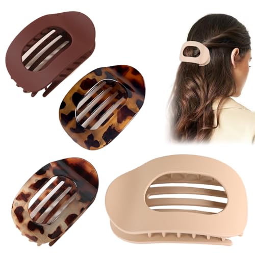 SGERUFZ 4 Stück Flache Haarklammern, Flat Claw Clip für Damen, Runde Lay Down Haarklammer, Für dickes und dünnes Haar, Bequeme von SGERUFZ