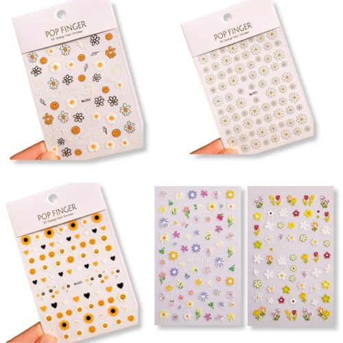 SGERUFZ 5 Selbstklebende Blumen Nagelsticker, Gänseblümchen Aufkleber, Kleine Blumen Nail Art Zubehör, Nagel Designing, Fingernägel Aufkleber von SGERUFZ