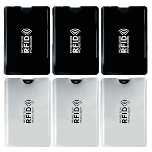 SGERUFZ 6 Stück RF1D-Blocker Kartenhülle – Kreditkartenhülle, RF1D-Blocker, Kartenschutzhalter, Identitätsdiebstahl-Prävention für Frauen und Männer (schwarz + silber) von SGERUFZ
