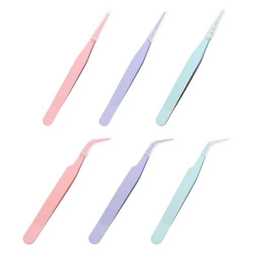 SGERUFZ 6-teiliges Set aus geraden und gebogenen Pinzetten aus Edelstahl, geeignet für Bastelarbeiten, Aufkleber, Wimpernverlängerungen, Schmuckherstellung (niedliche Bastelzangen) von SGERUFZ