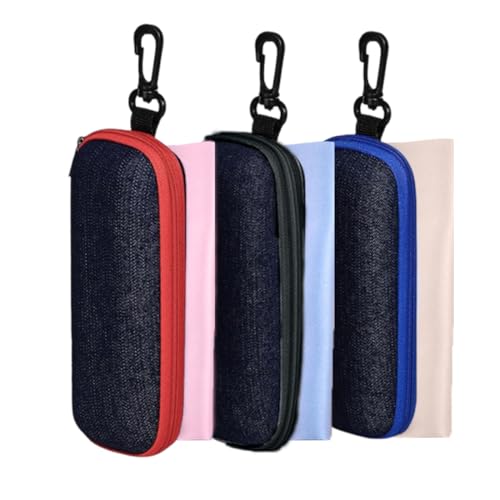 SGERUFZ Denim Brillenetuis, tragbare Reise-Brillentasche mit Reißverschluss, 3-tlg. Set mit Brillenputztuch von SGERUFZ