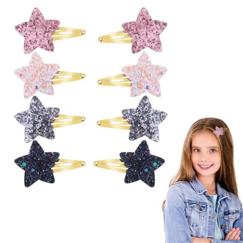 SGERUFZ Stern Haarspangen 8 Stück Funkelnde Haar Spangen Metall Haarspangen Mädchen Snap Hair Pins Haarschmuck Pentagramm Star Hair Clip für Kinder, Mädchen und Madame von SGERUFZ