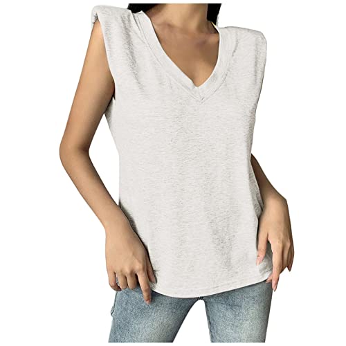 Rückenfreies Oberteil Damen 2023 Sommer Crop Top Modisches Einfarbiges ärmelloses T-Shirt mit V-Ausschnitt und Schulterpolstern Cut Out T-Shirt Y2k Oberteile Teenage Mädchen Aesthetic Outfits von SGFY