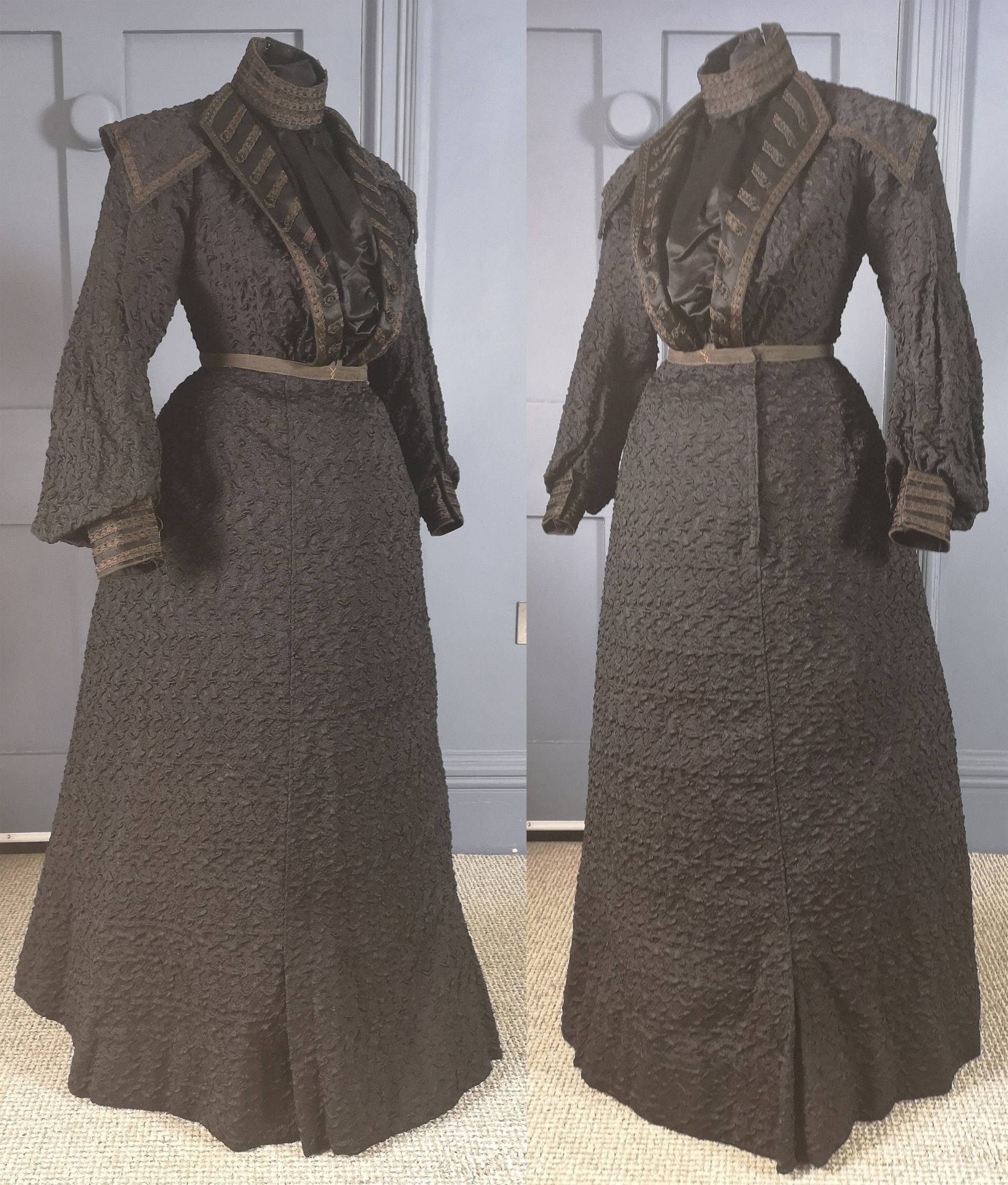 Smart Late 1890S/Early 1900S Embossed Silk Mourning Dress - Victorian Edwardian Antique Fashion Smart Late 1890S/Early 1900S Embossed Silk Mourning Dress - Victorian Edwardian Antique Fashion von SGHANTIQUECLOTHING
