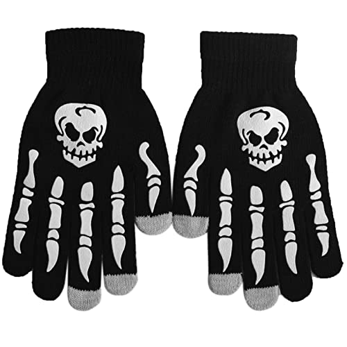 SGHE Vollfinger Männer und Frauen Erwachsene Halloween Skelett Schädel Halber Finger Handschuhe Stretch Strick Winter warme Fäustlinge Cosplay Kostüm von SGHE