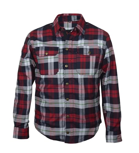 SGI Herren Damen Flannelhemd Hemd Dupont™ Kevlar® Motorrad Biker Hemd Jacke T-Shirt mit 5X herausnehmbare Protektoren NEU (Schwarz-Rot, XXL) von SGI