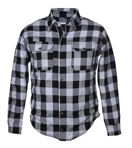 SGI Herren Damen Flannelhemd Hemd Dupont™ Kevlar® Motorrad Biker Hemd Jacke T-Shirt mit 5X herausnehmbare Protektoren NEU (Schwarz-Weiß, XXL) von SGI