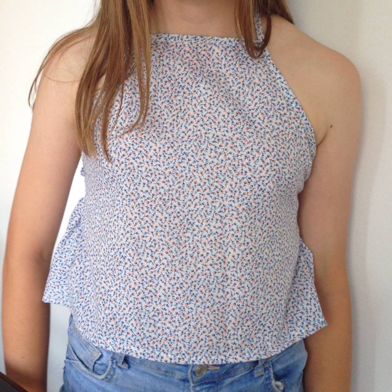 Handgemachte Floral Neckholder Top Mit Ruching von SGMerchandise