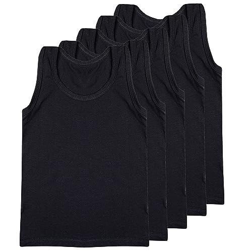 SGS 5er Pack Schwarze Unterhemd 128 Jungen Unterwäsche Muskelshirt Kinder Jungen Tanktop 122-128 von SGS