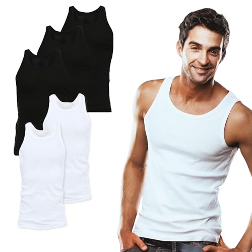 SGS 5er-Pack: Stilvolle Unterhemd Herren & Tank Top Herren in Weiß und Schwarz oder Bunt - Feinripp Muskelshirts Männer & Unterziehshirt Mann S-6XL von SGS
