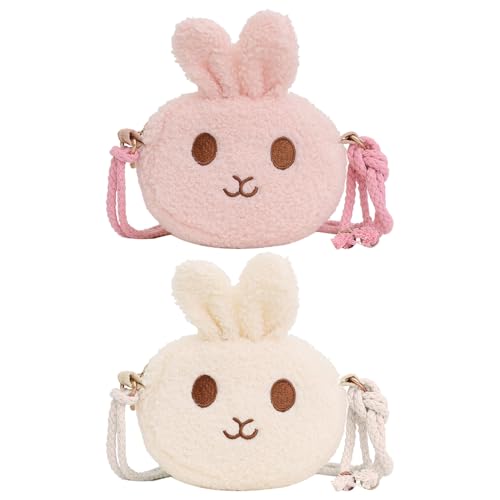 2 Stück Kaninchen -Styling -Tasche, Tragbare Münzgrundstücke, Cartoon Plüsch -Umhängetasche, Süße Crossbody -Tasche, Kindergeschenk (Weiß, Rosa). von SGSCFG