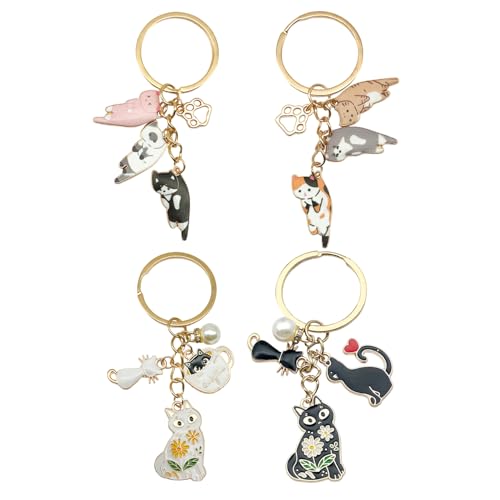 4 Stück Kätzchenschlüsselkette, Süßer Cartoon -Schlüsselbund, Modischer Gepäckanhänger, Kreatives Und Personalisiertes Geschenk. von SGSCFG