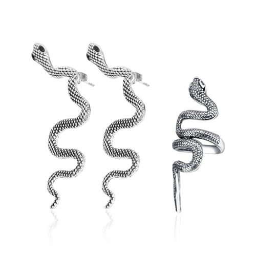 SGSCFG 1 Paar Serpentinenohrringe Und 1 Stück Serpentinenöffnungsring, Retro -Schmuck, Gotischer Schmuck, Modischer Und Personalisierter Schmuck. SGSCFG 1 Paar Serpentinenohrringe Und 1 Stück Serpentinenöffnungsring, Retro -Schmuck, Gotischer Schmuck, Modischer Und Personalisierter Schmuck. von SGSCFG
