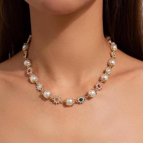 SGSCFG 1 Perle Colored Diamond Blumen Halskette Und 1 Liebeszirkonarmband, Retro Elee Halskette, Goldene Schlüsselbeinkette, Y2K Sweet Style Ornament. SGSCFG 1 Perle Colored Diamond Blumen Halskette Und 1 Liebeszirkonarmband, Retro Elee Halskette, Goldene Schlüsselbeinkette, Y2K Sweet Style Ornament. von SGSCFG
