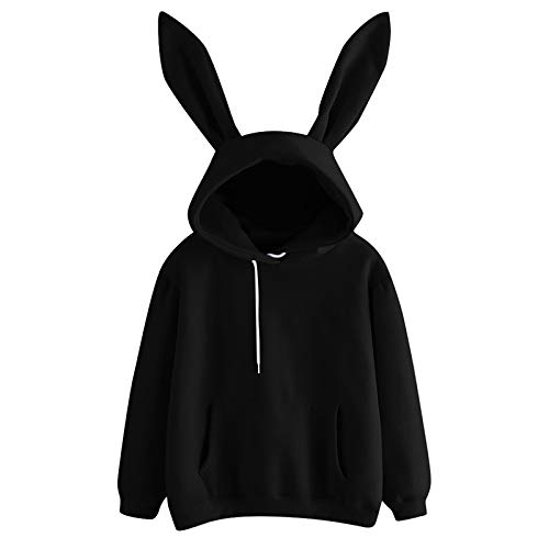 Damen Kapuzenpullover Hoodie Oversize Kawaii Bunny Ears Langarm Pullover MäDchen Teenager Vintage Kapuzenpulli Langarmshirt Sweatshirt Damen Oversized Oberteile Top Mit Taschen Herbst Winter Pulli von SGSD