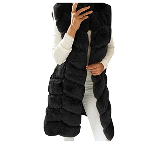 SGSD Damen Kunstpelz Weste-Fellweste Damen Kunstfell -Ärmellose Jacke Faux-Pelz-Weste- Mantel -Fellmantel Lang Teddyfell Mantel Warm Faux Fur Cardigan Pelzweste Elegant Steppweste Winter Herbst von SGSD