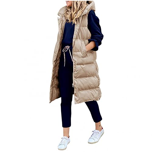 SGSD Lange Steppweste Ärmellose Weste Winter Damen Daunenweste Damen Warmer Daunenmantel Wintermantel Vest Mit Kapuze Daunenjacke Steppjacke Weste Winter Ärmellos Jacke Longweste Mantel von SGSD