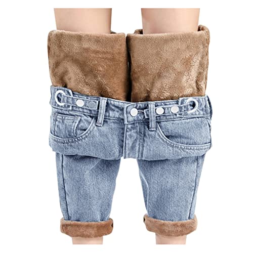 SGSD Thermojeans Damen Winter: Thermojeans Damen Winter Jeans GefüTtert-Fleece Strumpfhose-High Waist-Jeanshose-Warm Thermohose-Jeanshose,Straight-Winterstrumpfhose-Outdoor Sporthose,Leggins Hose von SGSD