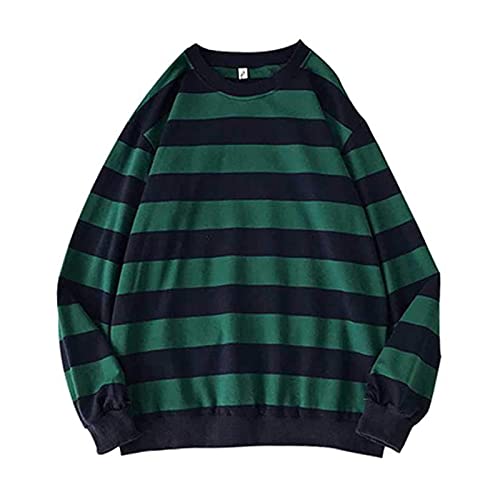 SGSD Y2k Sweater Striped: Teenager MäDchen-Grunge Pullover Gestreift -Sweatshirt Ohne Kapuze-Hip Hop-Streetwear Hoodie Langarm Oberteile Vintage Hoodies Langarmshirt Top FrüHling Pulli, Grün, L von SGSD