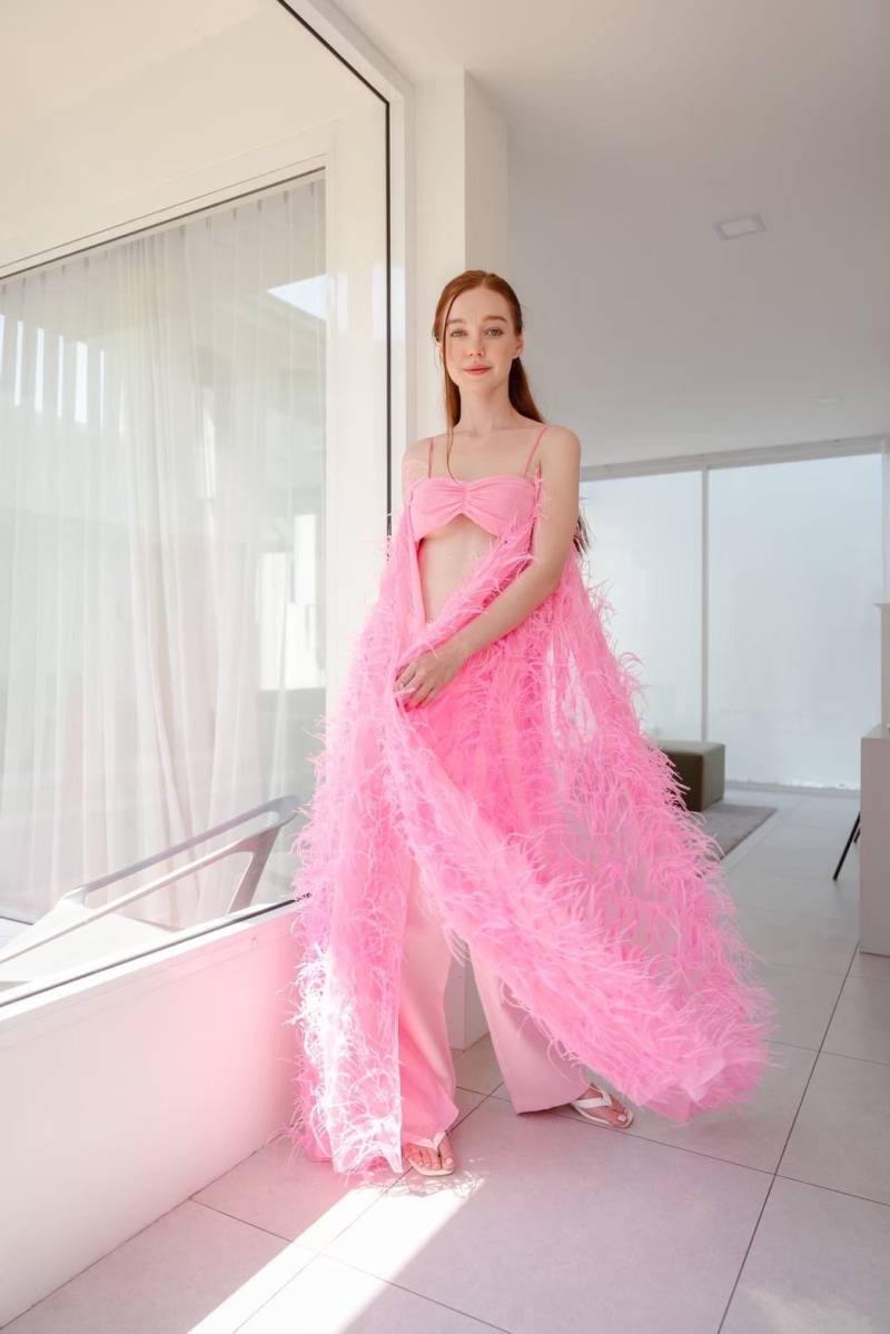 Benutzerdefinierte Rosa Federn Crop Top, Benutzerdefinierte Zweites Hochzeitsjubiläum Kleid, Sommer Hochzeitsgast Kleid Plus Größe, Alternatives von SGinstar