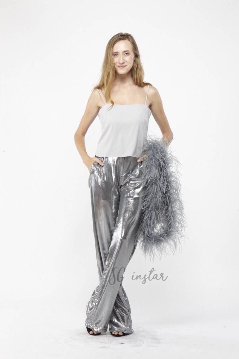 Gaga Silber Metallic Hose, Hose Mit Weitem Bein, Kleid in Übergröße, Benutzerdefinierte von SGinstar