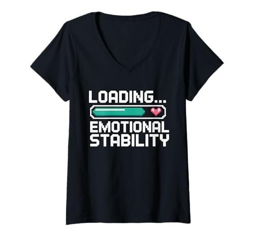 Damen Emotionale Stabilität laden Lustiges Pixel-Art-Design T-Shirt mit V-Ausschnitt von SH Clothing Gifts