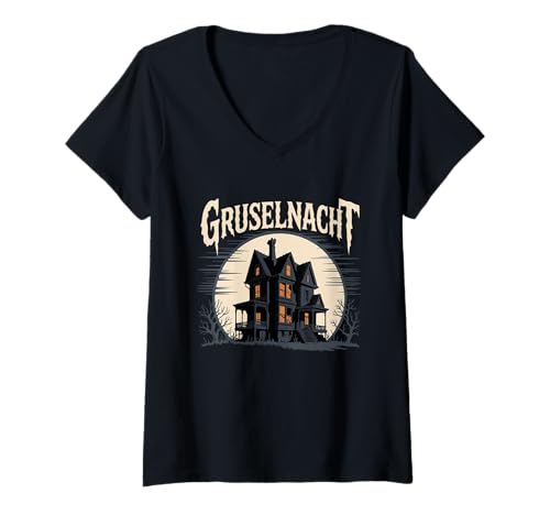 Damen Gruselnacht Spukhaus Gruselnacht Halloween Nacht T-Shirt mit V-Ausschnitt von SH Clothing Gifts