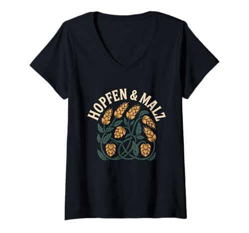 Damen Hopfen und Malz Bayerisches Bierbrauen Oktoberfest T-Shirt mit V-Ausschnitt von SH Clothing Gifts