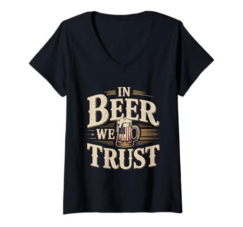 Damen In Beer We Trust Amerikanische Flagge Lustiges Trinkdesign T-Shirt mit V-Ausschnitt von SH Clothing Gifts