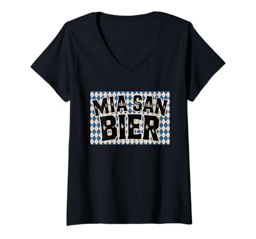 Damen Mia San Bier Bayerisches Oktoberfest Bierparty Design T-Shirt mit V-Ausschnitt von SH Clothing Gifts