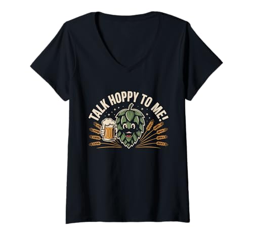 Damen Talk Hoppy to Me Lustiges Hop-Bier Oktoberfest Design T-Shirt mit V-Ausschnitt von SH Clothing Gifts