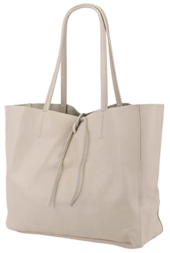 SH Leder ® Damen Echt Rindleder Shopper in Querformat mit Innentasche in vielen Farben Schultertasche Henkeltasche 30x37cm Maja G514 (Beige) von SH Leder